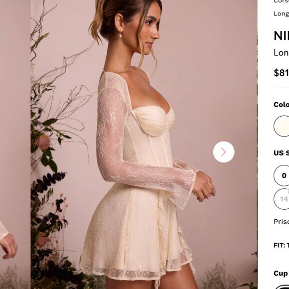 NINETTE Long Sleeve Lace Corset Mini Dress in Ivory US6 Plus Cup - Picture 4 of 5